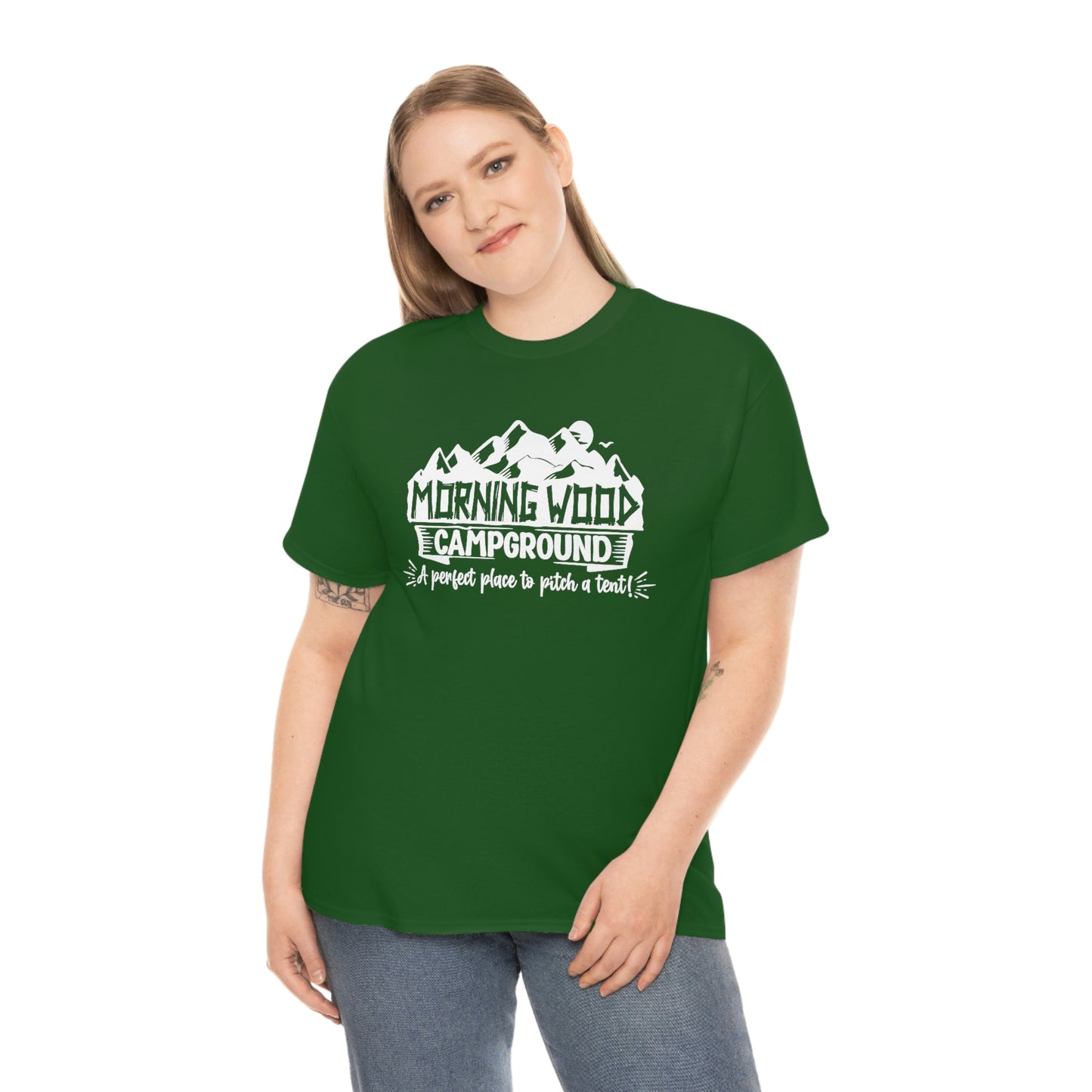 Morning Wood Campground - White - Unisex Heavy Cotton Tee