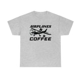Airplanes And Coffee - Black - Unisex Heavy Cotton Tee