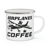 Airplanes And Coffee - Black - Enamel Camping Mug