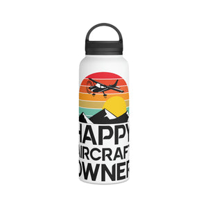 Happy Aircraft Owner - Retro - Stainless Steel Water Bottle, Handle Lid - 32 oz.