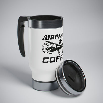 Airplanes And Coffee - Black - Stainless Steel Travel Mug with Handle, 14oz