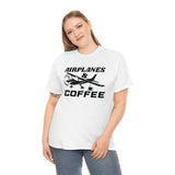 Airplanes And Coffee - Black - Unisex Heavy Cotton Tee