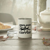 Airplanes And Coffee - Black - Insulated Coffee Mug, 10oz