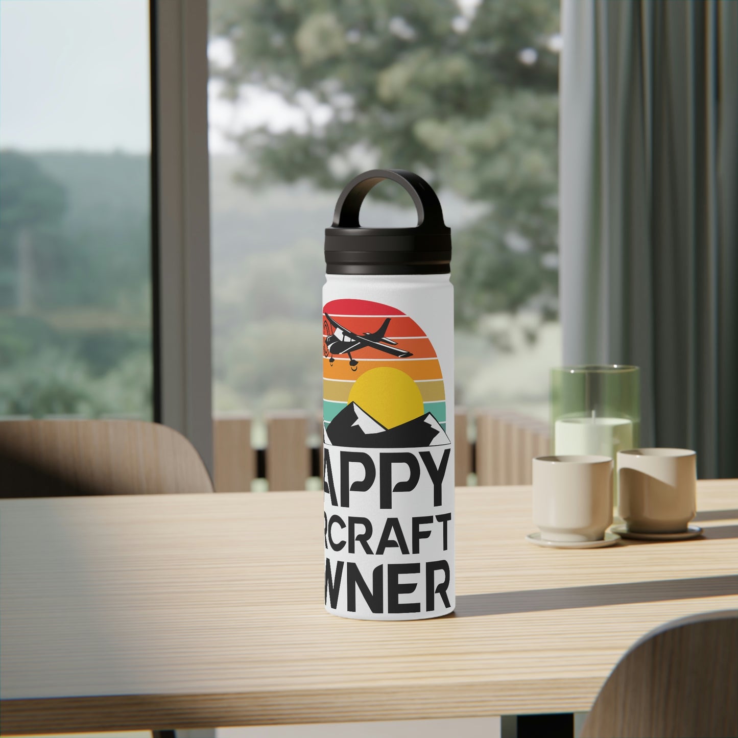 Happy Aircraft Owner - Retro - Stainless Steel Water Bottle, Handle Lid - 18 oz.