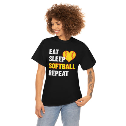 Eat - Sleep - Softball - Repeat - Unisex Heavy Cotton Tee