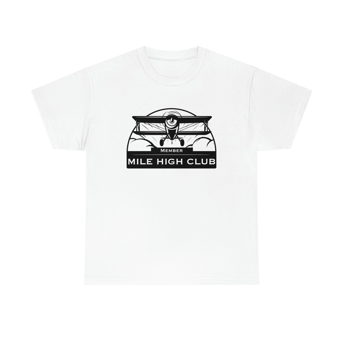 Mile High Club - Biplane - Black - Unisex Heavy Cotton Tee