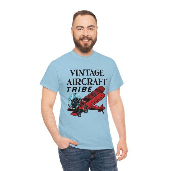 Vintage Aircraft Tribe - Biplane - White - Unisex Heavy Cotton Tee