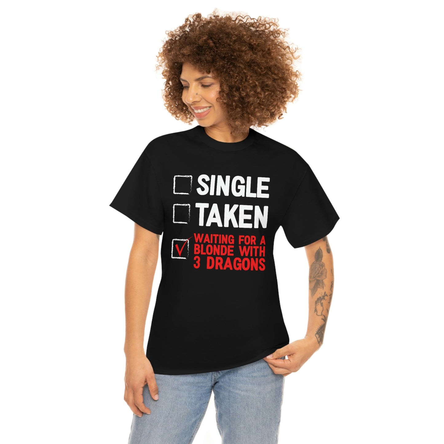 Waiting For A Blonde With Three Dragons - Unisex Heavy Cotton Tee