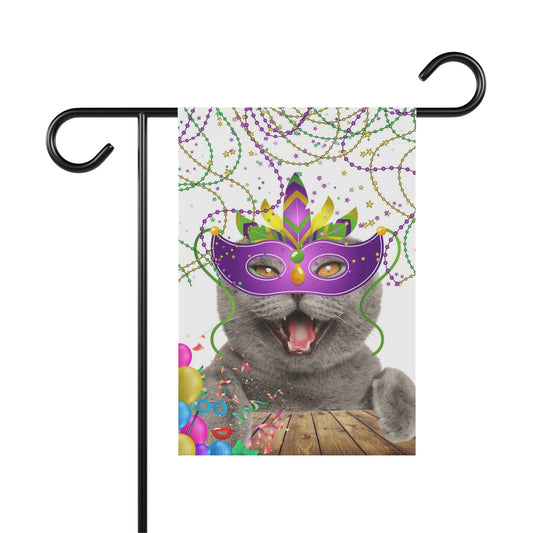 Cat - Mardi Gras - 12" x 18" Garden Flag