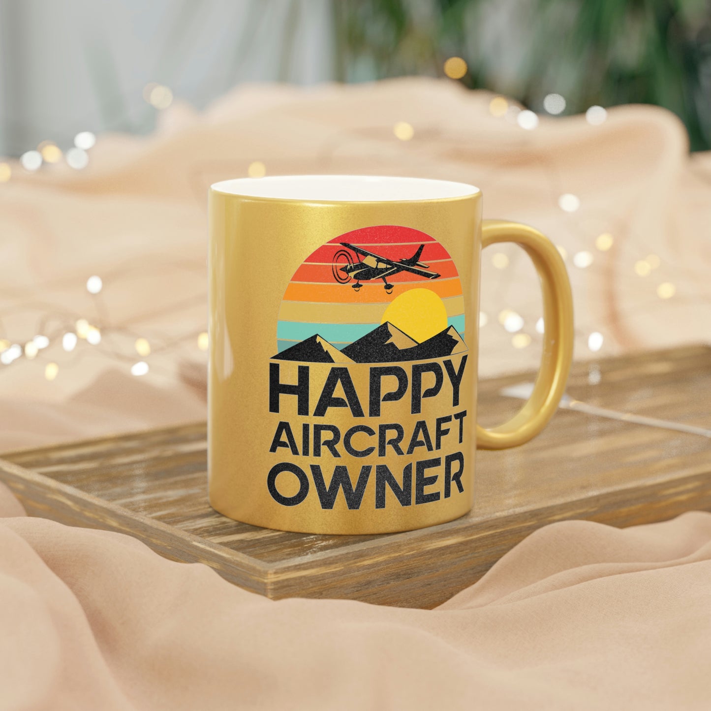 Happy Aircraft Owner - Retro - Metallic Mug (Silver\Gold)