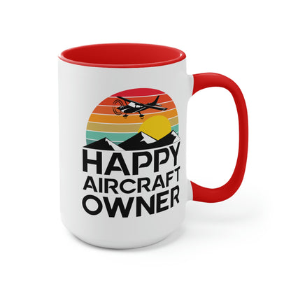 Happy Aircraft Owner - Retro - Two-Tone Coffee Mugs, 15oz