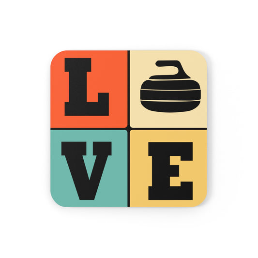 Love - Curling - Cork Back Square Coaster