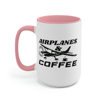 Airplanes And Coffee - Black - Two-Tone Coffee Mugs, 15oz