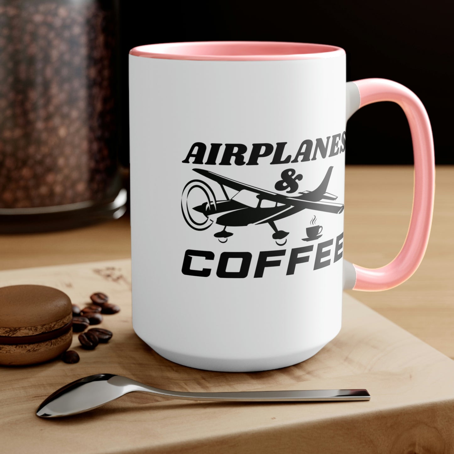 Airplanes And Coffee - Black - Two-Tone Coffee Mugs, 15oz