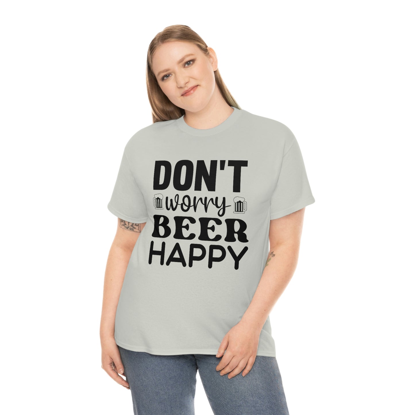 Don't Worry, Beer Happy - Black - Unisex Heavy Cotton Tee