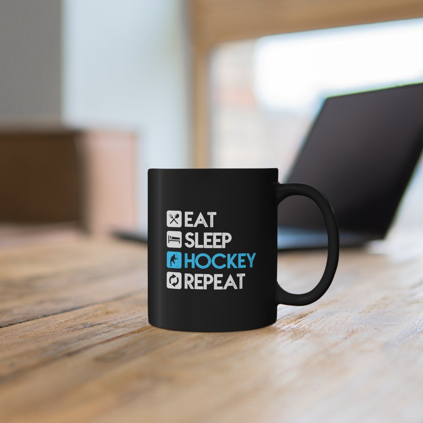 Eat - Sleep - Hockey - Repeat - 11oz Black Mug