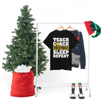 Teach - Coach - Volleyball - Sleep - Repeat - Unisex Heavy Cotton Tee