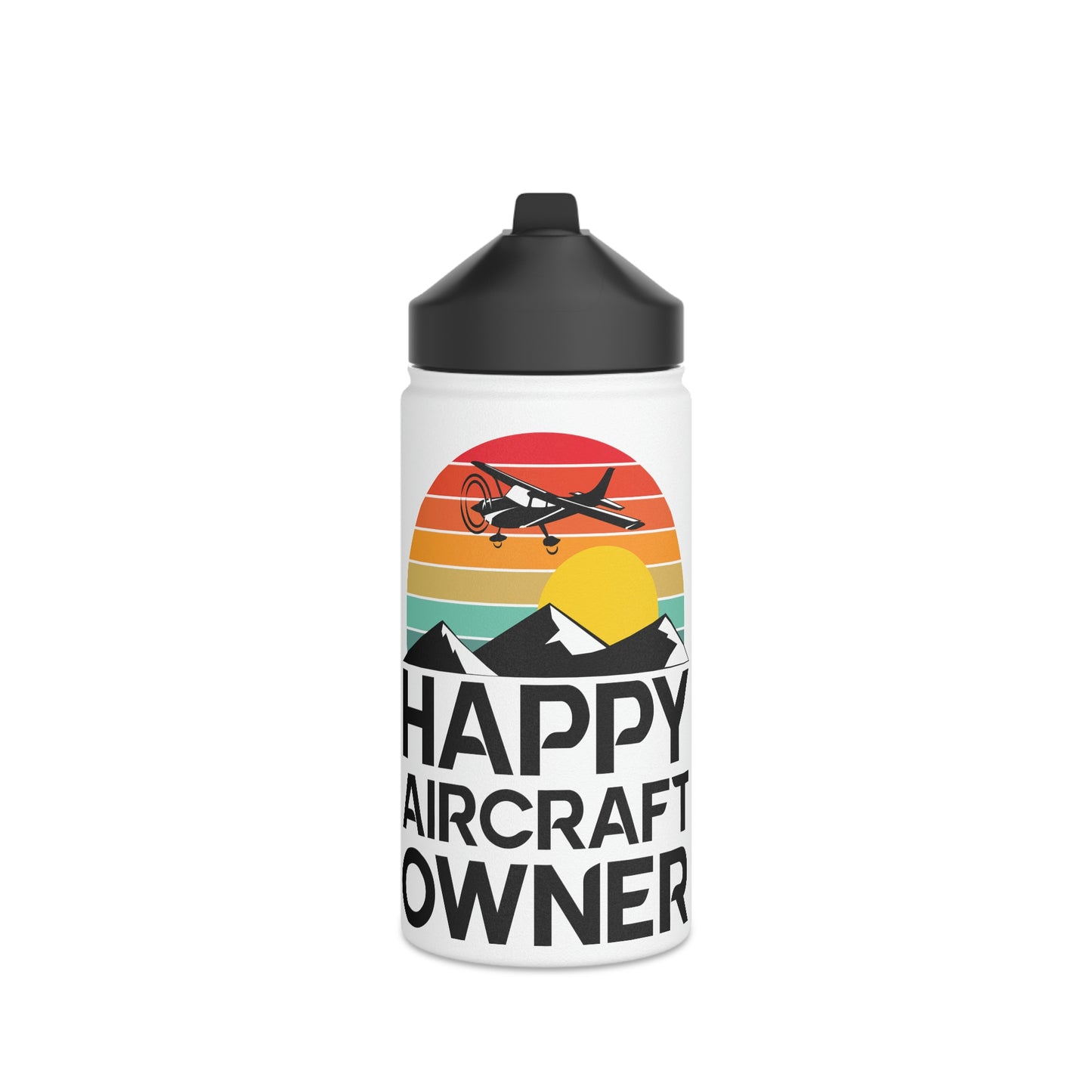 Happy Aircraft Owner - Retro - Stainless Steel Water Bottle, Standard Lid - 12 oz.