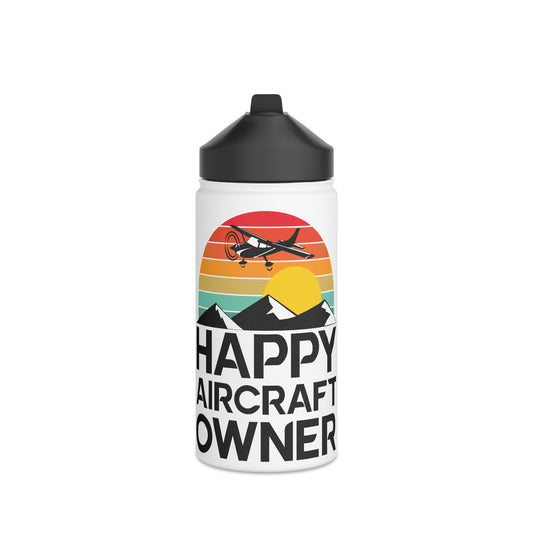 Happy Aircraft Owner - Retro - Stainless Steel Water Bottle, Standard Lid - 12 oz.