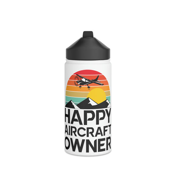 Happy Aircraft Owner - Retro - Stainless Steel Water Bottle, Standard Lid - 12 oz.