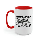 Airplanes And Coffee - Black - Two-Tone Coffee Mugs, 15oz