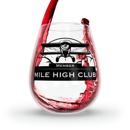 Mile High Club - Biplane - Black - Stemless Wine Glass, 11.75oz