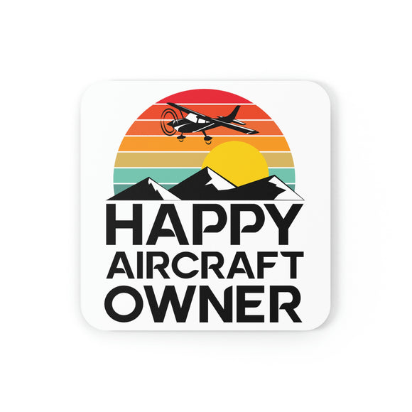 Happy Aircraft Owner - Retro - Cork Back Square Coaster