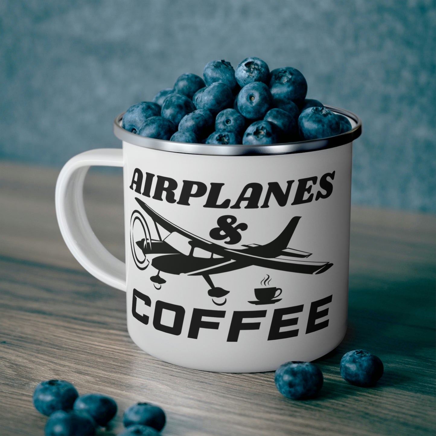 Airplanes And Coffee - Black - Enamel Camping Mug