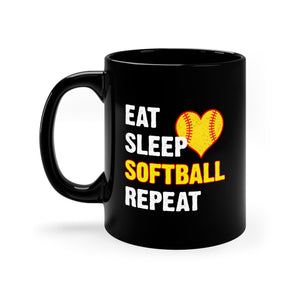 Eat - Sleep - Softball - Repeat - 11oz Black Mug