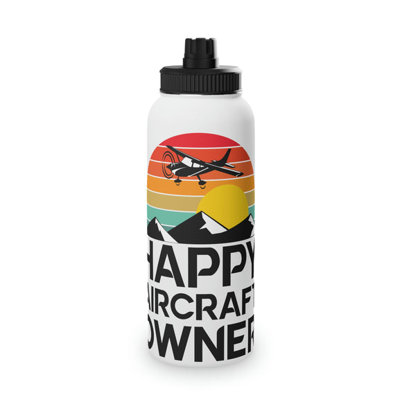 Happy Aircraft Owner - Retro - Stainless Steel Water Bottle, Sports Lid - 32 oz.