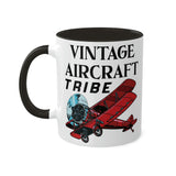 Vintage Aircraft Tribe - Biplane - White - Colorful Mugs, 11oz