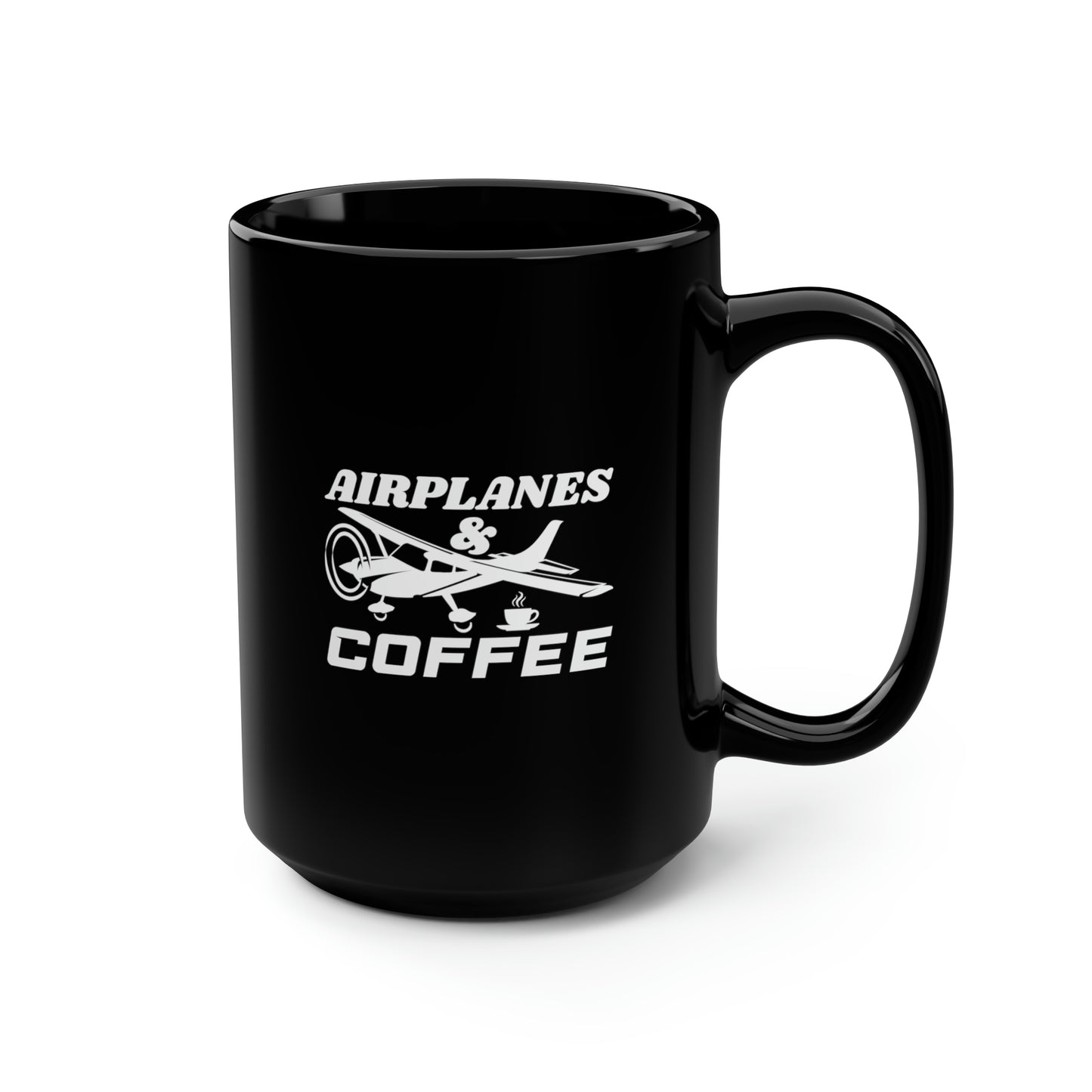 Airplanes And Coffee - White - Black Mug, 15oz