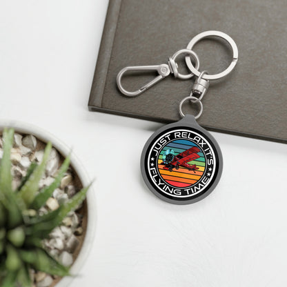 Just Relax - Flying Time - Biplane - Keyring Tag