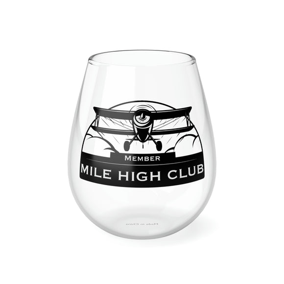 Mile High Club - Biplane - Black - Stemless Wine Glass, 11.75oz