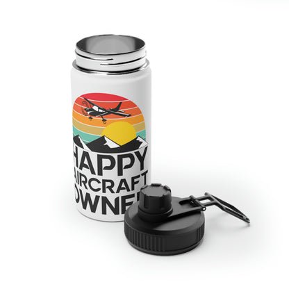 Happy Aircraft Owner - Retro - Stainless Steel Water Bottle, Sports Lid - 12 oz.