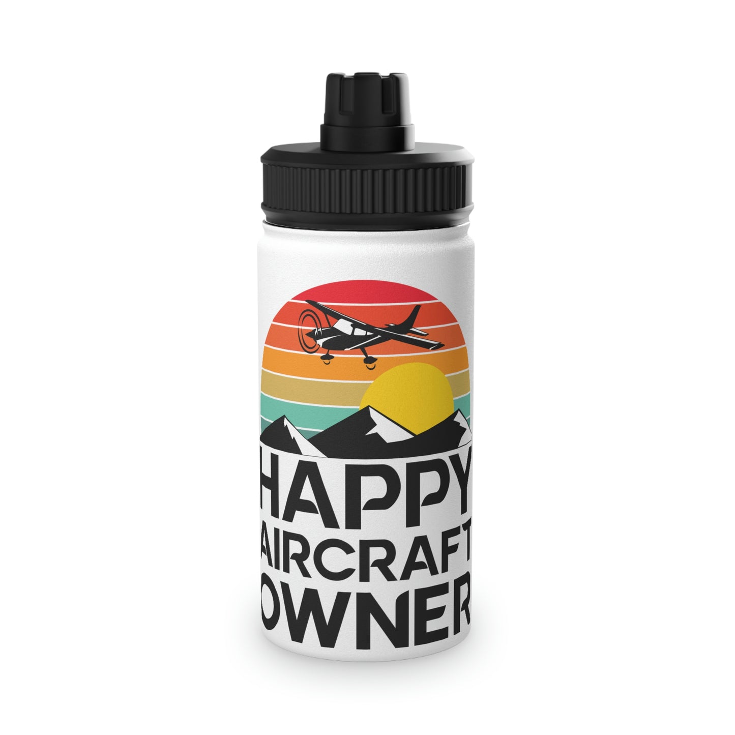 Happy Aircraft Owner - Retro - Stainless Steel Water Bottle, Sports Lid - 12 oz.