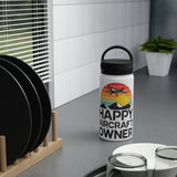Happy Aircraft Owner - Retro - Stainless Steel Water Bottle, Handle Lid - 12 oz.