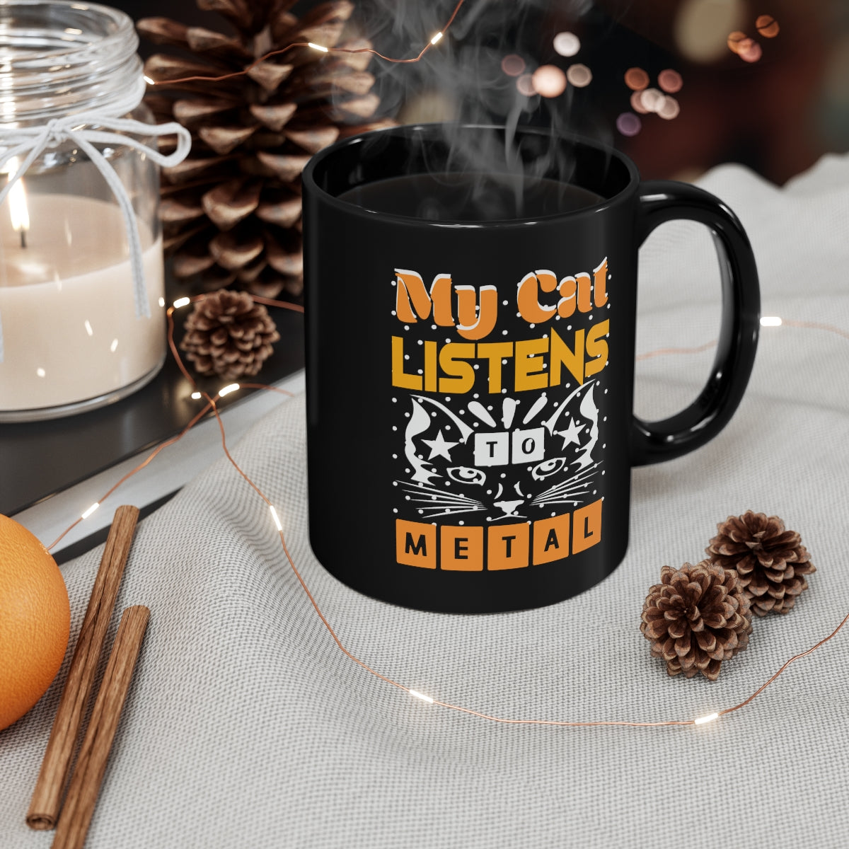 My Cat Listens To Metal - 11oz Black Mug