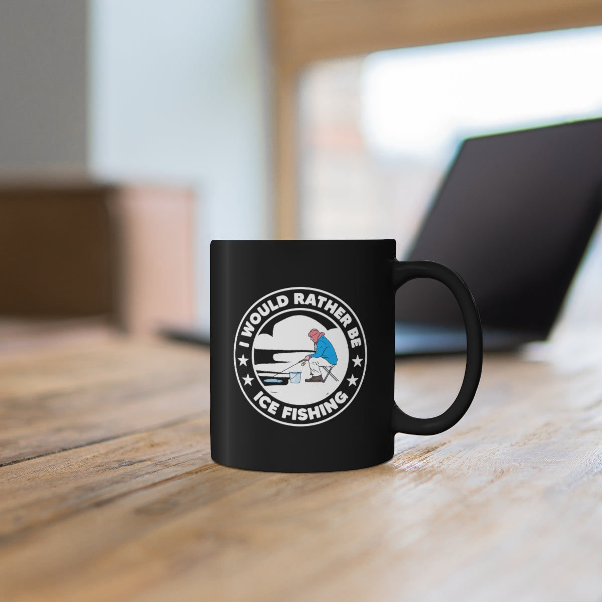 I would Rather Be Ice Fishing - 11oz Black Mug