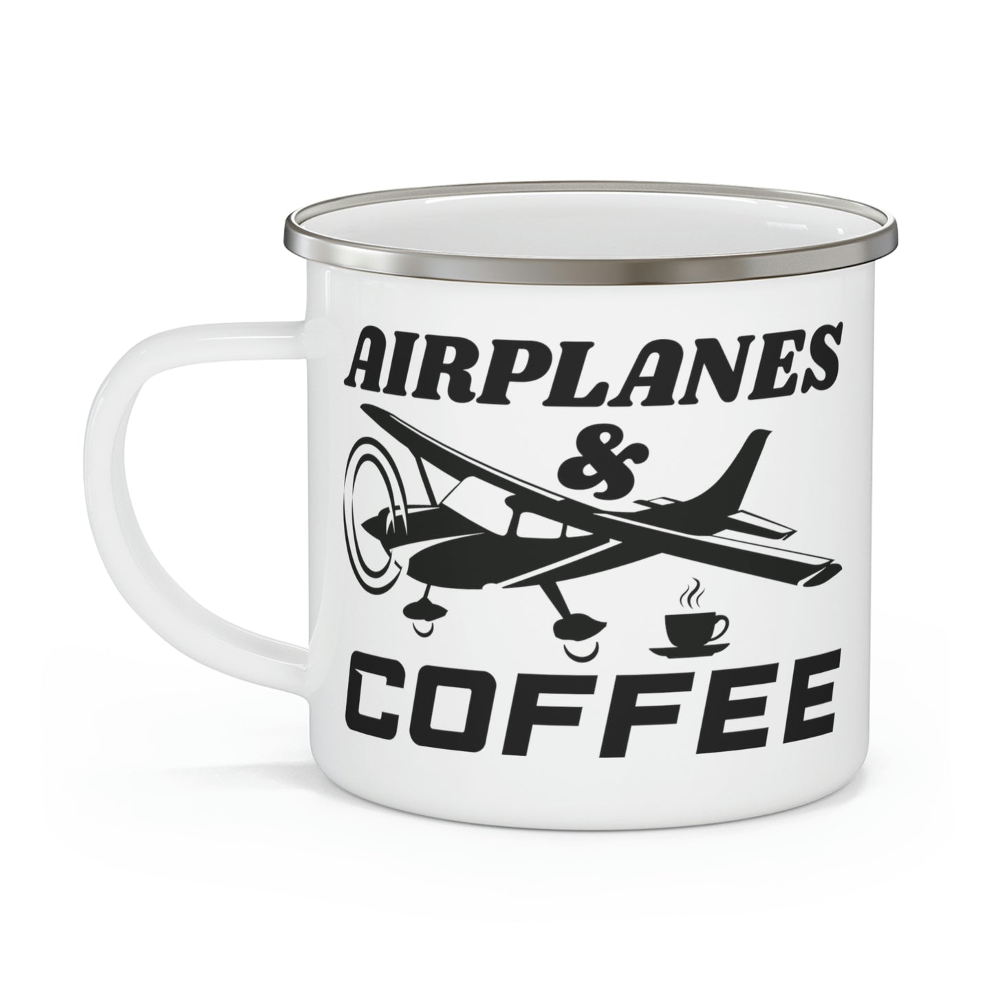 Airplanes And Coffee - Black - Enamel Camping Mug