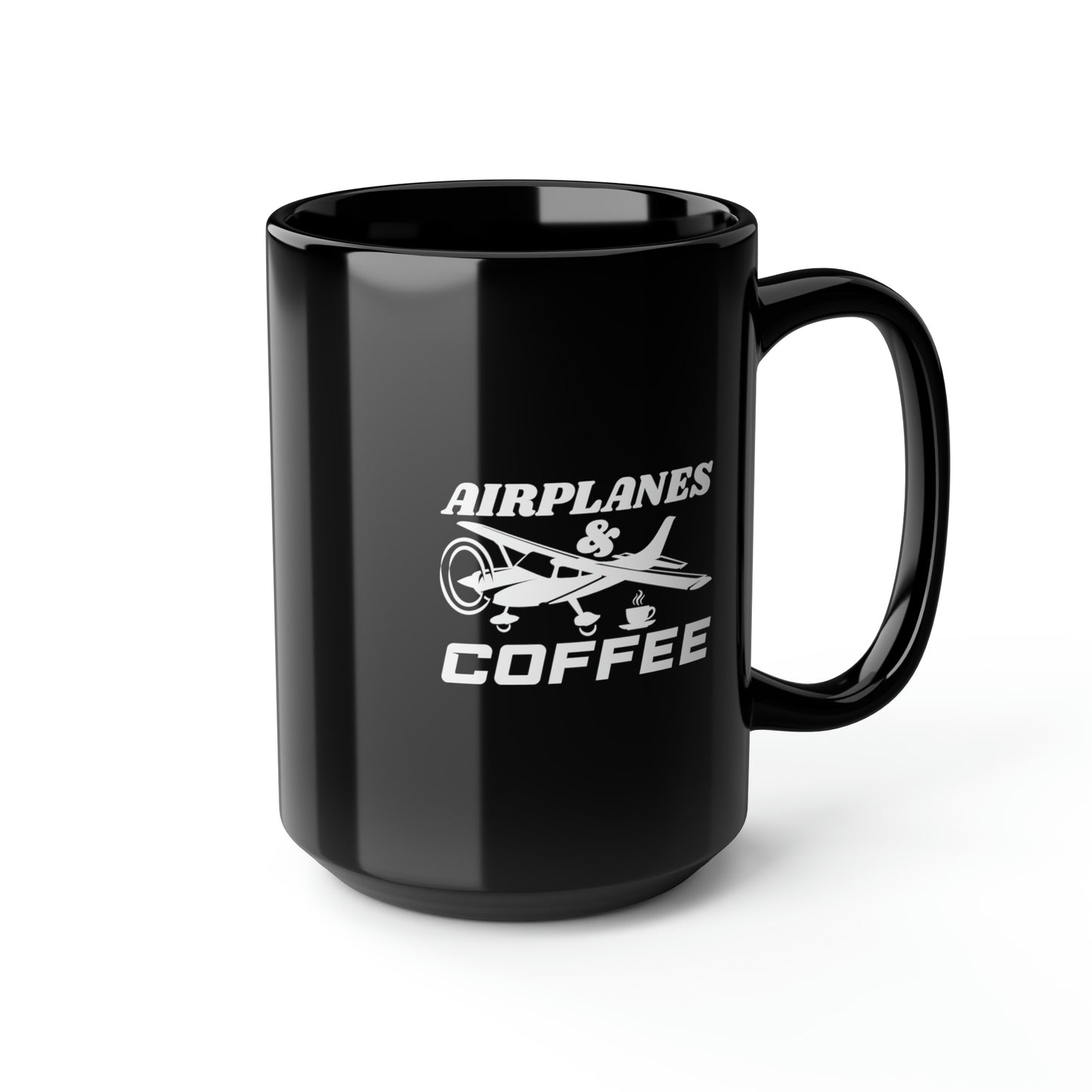 Airplanes And Coffee - White - Black Mug, 15oz