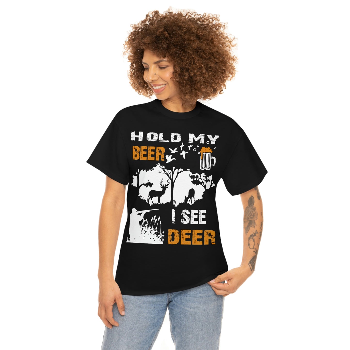 Hold My Beer, I See Deer - Unisex Heavy Cotton Tee