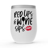 Red Lips Wine Sips - Black - Stemless Wine Tumblers