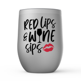 Red Lips Wine Sips - Black - Stemless Wine Tumblers