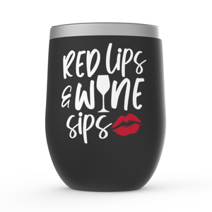 Red Lips Wine Sips - White - Stemless Wine Tumblers