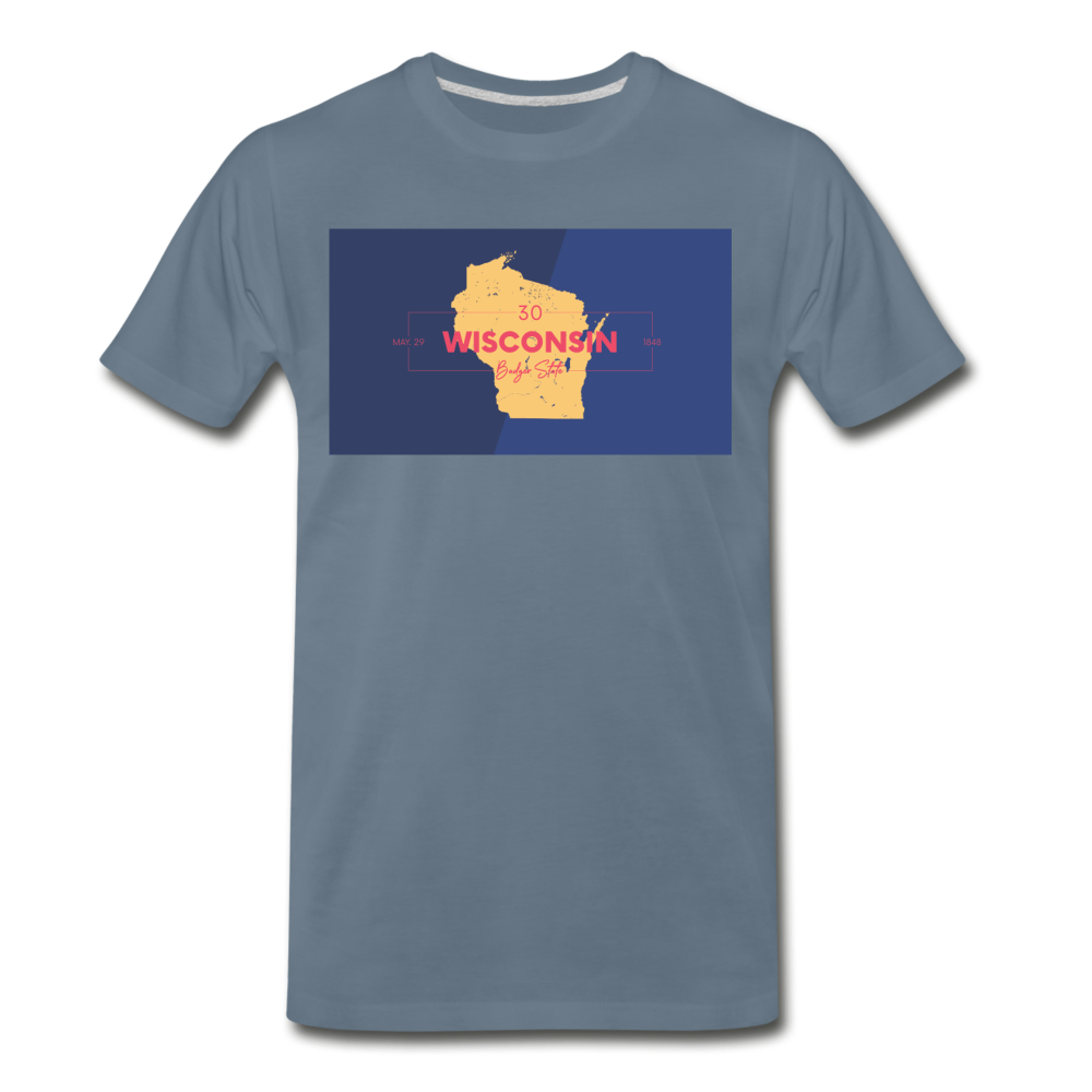 Wisconsin Info Map - Men's Premium T-Shirt - steel blue