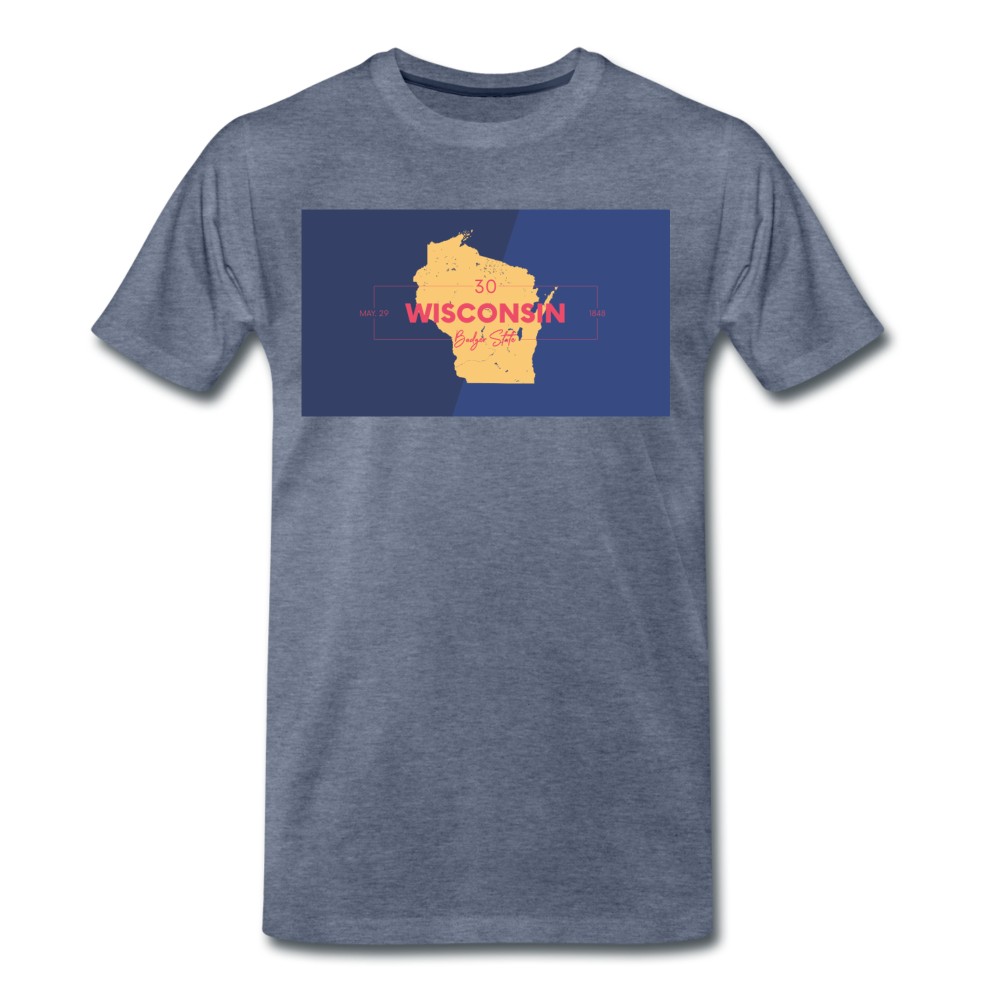 Wisconsin Info Map - Men's Premium T-Shirt - heather blue