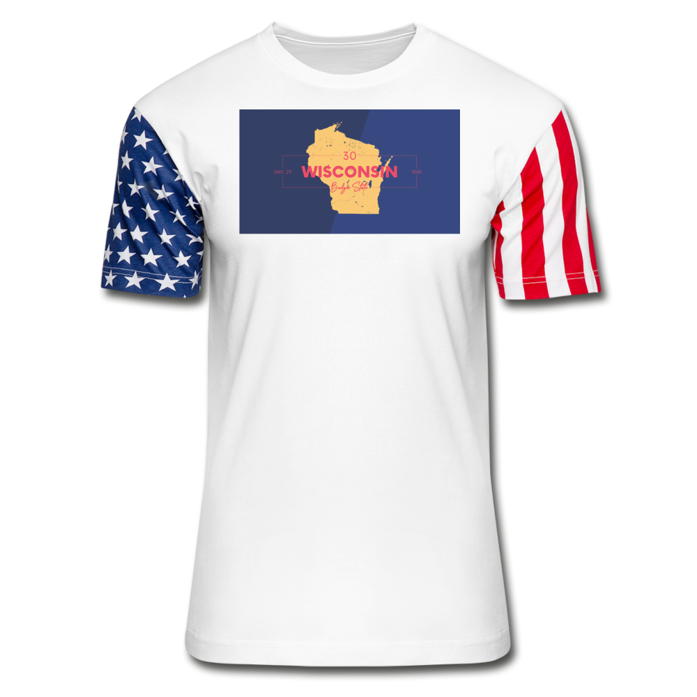 Wisconsin Info Map - Stars & Stripes T-Shirt - white