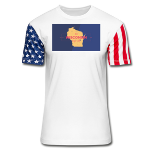 Wisconsin Info Map - Stars & Stripes T-Shirt - white