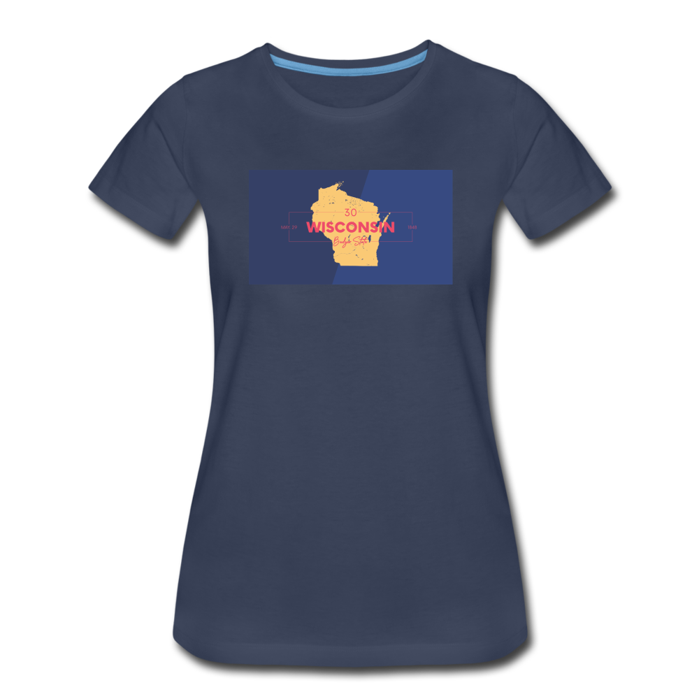 Wisconsin Info Map - Women’s Premium T-Shirt - navy